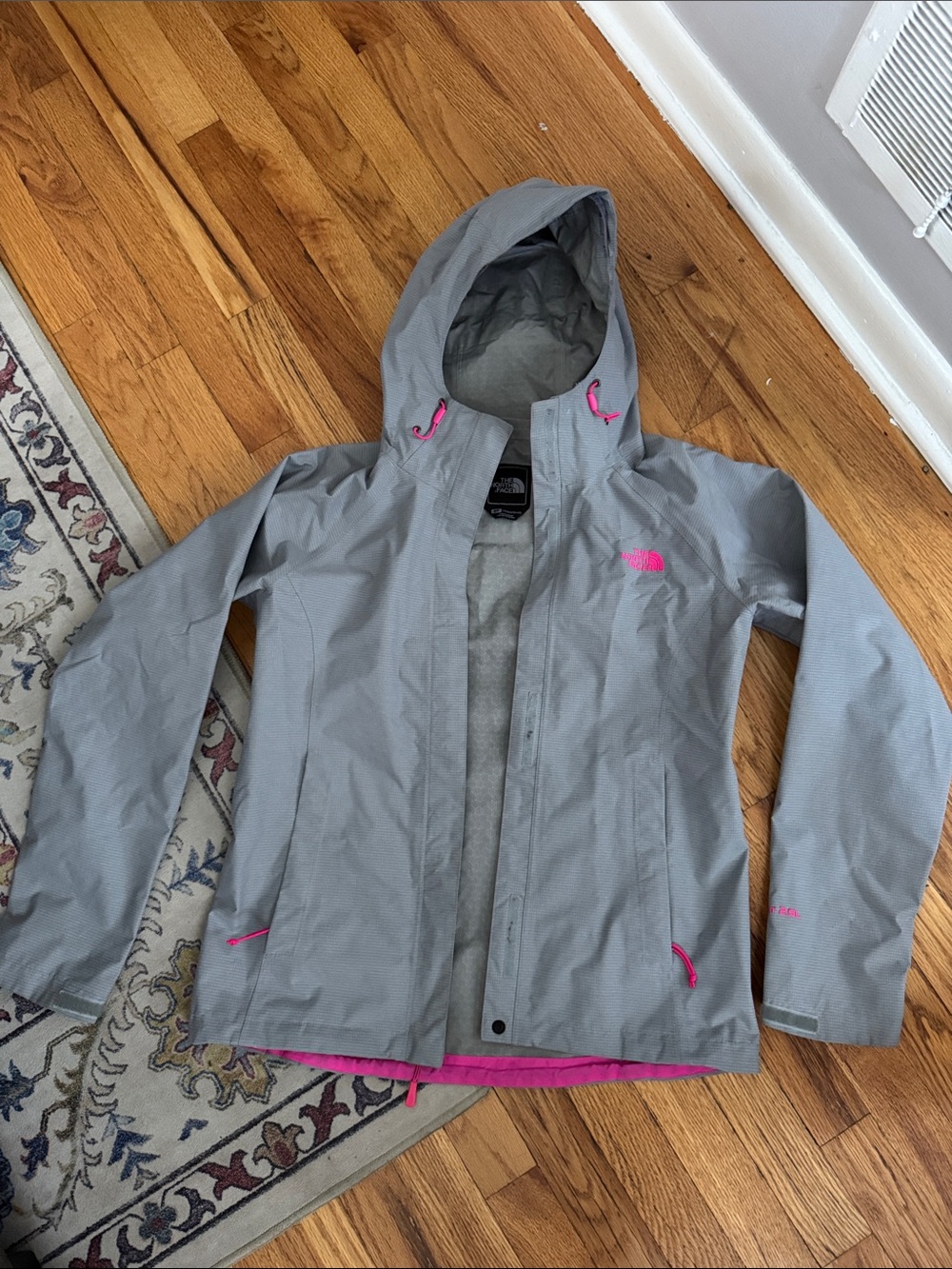 The North Face Kids' Hooded Raincoat - Light Gray with Pink Accents